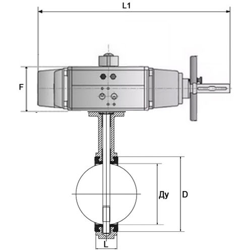 Затвор дисковый поворотный DN.ru WBV1331E-2W-F-H Ду50 Ру16, фланцевый, корпус - чугун GGG40, диск - нержавеющая сталь 304, уплотнение - EPDM, с пневмоприводом PA-DA-105-1, с пневмораспределителем 4V320-08 220В