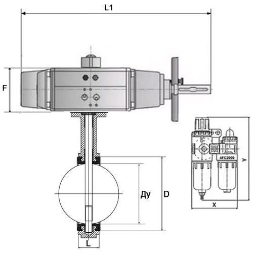 Затвор дисковый поворотный DN.ru WBV1331E-2W-F-H Ду100 Ру16, фланцевый, корпус - чугун GGG40, диск - нержавеющая сталь 304, уплотнение - EPDM, с пневмоприводом PA-DA-105-1, с пневмораспределителем 4V320-10 220В, БПВ AFC2000