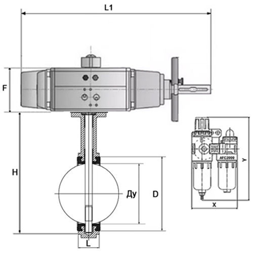 Затвор дисковый поворотный DN.ru WBV3131E-2W-Fb-H Ду125 Ру16, межфланцевый, корпус - нержавеющая сталь 304, диск - нержавеющая сталь 304, уплотнение - EPDM, с пневмоприводом PA-DA-105-1, с пневмораспределителем 4V320-10 220В, БПВ AFC2000