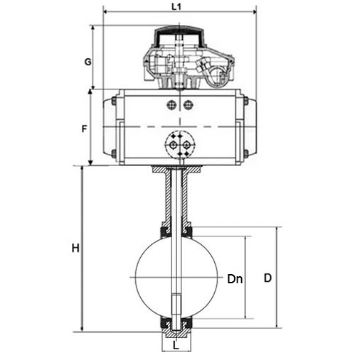 Затворы дисковые поворотные DN.ru WBV3232P-2W-Fb-H Ду40-300 Ру16, корпус - нержавеющая сталь 316L, диск - нержавеющая сталь 316L, уплотнение - PTFE, с пневмоприводом PA-DA и БКВ APL-210N