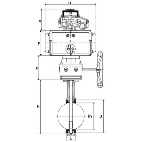 Затворы дисковые поворотные DN.ru WBV3232E-2W-Fb-H Ду40-300 Ру16, нержавеющая сталь 316L, уплотнение - EPDM, с пневмоприводом PA-DA, с пневмораспределителем 4V320-10 220В, БКВ APL-410N Ex, ручным дублером MON