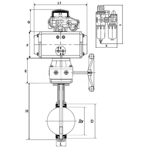 Затворы дисковые поворотные DN.ru WBV3232E-2W-Fb-H Ду40-300 Ру16, нержавеющая сталь 316L, уплотнение - EPDM, с пневмоприводом PA-DA, с пневмораспределителем 4V320-10 220В, БКВ APL-410N Ex, ручным дублером MON, БПВ AFC2000
