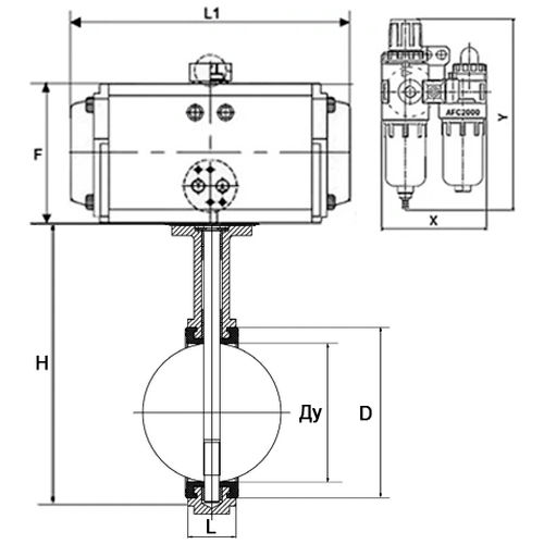 Затвор дисковый поворотный DN.ru WBV3232V-2W-Fb-H Ду150 Ру16, корпус - нержавеющая сталь 316L, диск - нержавеющая сталь 316L, уплотнение - VITON, с пневмоприводом PA-SA-130, с пневмораспределителем 4V320-08 220В, БПВ AFC2000