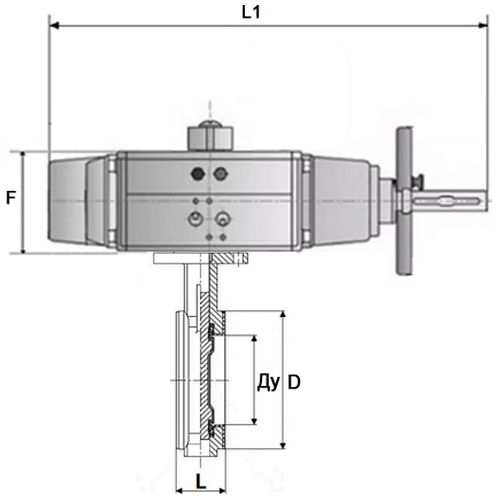 Затвор дисковый поворотный DN.ru WBV3434Pf-2W-Fb-H Ду125 Ру16, межфланцевый, корпус - углеродистая сталь WCB, диск - углеродистая сталь WCB, уплотнение - PTFE, с пневмоприводом PA-DA-105-1, с пневмораспределителем 4V320-10 220В