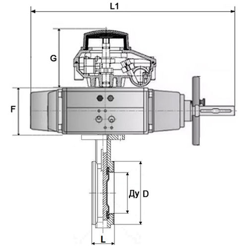 Затвор дисковый поворотный DN.ru WBV3434Pf-2W-Fb-H Ду125 Ру16, межфланцевый, корпус - углеродистая сталь WCB, диск - углеродистая сталь WCB, уплотнение - PTFE, с пневмоприводом PA-DA-105-1, с пневмораспределителем 4V320-08 220В, БКВ APL-510N Ex