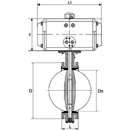 Затвор дисковый поворотный DN.ru WBV1331E-2W-F-H Ду200 Ру16 фланцевый, корпус - чугун GGG40, диск - нержавеющая сталь 304, уплотнение - EPDM, с пневмоприводом DN.ru PA-SA-210 и пневмораспределителем DN.ru 4V320-08 220В