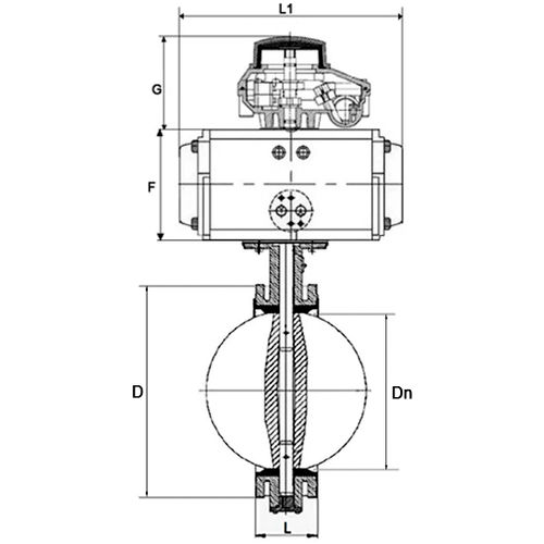 Затвор дисковый поворотный DN.ru WBV1331E-2W-F-H Ду200 Ру16 фланцевый, корпус - чугун GGG40, диск - нержавеющая сталь 304, уплотнение - EPDM, с пневмоприводом DN.ru PA-SA-210, пневмораспределителем DN.ru 4M310-08 220В и БКВ DN.ru APL-410N EX