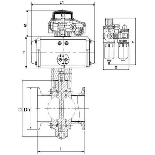 Затвор дисковый поворотный кламповый DN.ru WBV3131S-2W-C-H Ду65 Ру10 корпус - пищевая нержавеющая сталь 304, уплотнение – Silicon, с пневмоприводом DN.ru PA-DA-065, пневмораспределителем DN.ru 4V320-10 220В, БКВ DN.ru APL-510N EX и БПВ DN.ru AFC2000