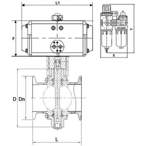 Затвор дисковый поворотный кламповый DN.ru WBV3131E-2W-C-H Ду15 Ру10 корпус - пищевая нержавеющая сталь 304, уплотнение – EPDM, с пневмоприводом DN.ru PA-DA-065, пневмораспределителем DN.ru 4M310-08 220В и БПВ DN.ru AFC2000
