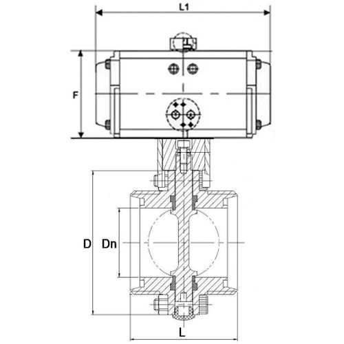 Затвор дисковый поворотный DN.ru WBV3131S-2W-T-H Ду32 Ру10 резьбовой, пищевая нержавеющая сталь 304, уплотнение – Silicon, с пневмоприводом DN.ru PA-DA-052 и пневмораспределителем DN.ru 4M310-08 24В
