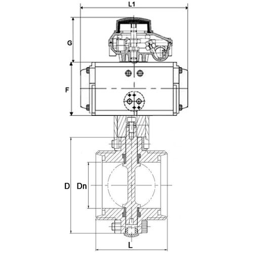 Затвор дисковый поворотный DN.ru WBV3131E-2W-T-H Ду40 Ру10 резьбовой, пищевая нержавеющая сталь 304, уплотнение – EPDM, с пневмоприводом DN.ru PA-SA-065, пневмораспределителем DN.ru 4M310-08 24В и БКВ DN.ru APL-410N EX