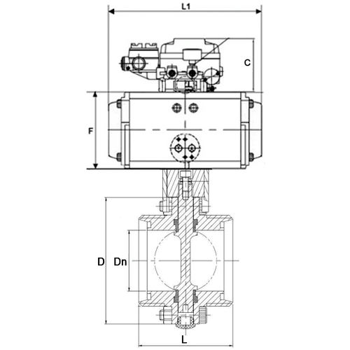Затвор дисковый поворотный DN.ru WBV3131S-2W-T-H Ду25 Ру10 резьбовой, пищевая нержавеющая сталь 304, уплотнение – Silicon, с пневмоприводом DN.ru PA-SA-065 и позиционером DN.ru YT-1000RSN с обратной связью