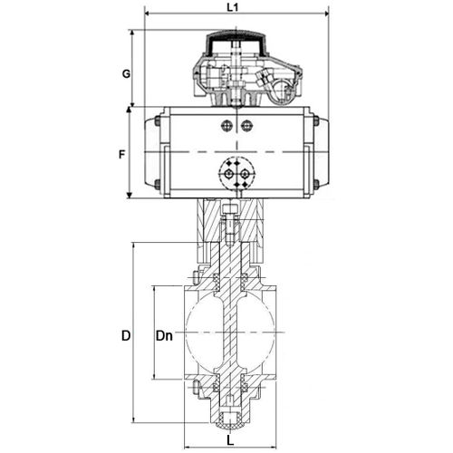 Затвор дисковый поворотный DN.ru WBV3131S-2W-W-H Ду32 Ру10 под приварку, пищевая нержавеющая сталь 304, уплотнение – Silicon, с пневмоприводом DN.ru PA-DA-052, пневмораспределителем DN.ru 4M310-08 220В и БКВ DN.ru APL-510N EX