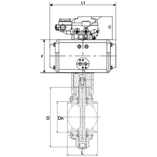 Затвор дисковый поворотный DN.ru WBV3131S-2W-W-H Ду40 Ру10 под приварку, пищевая нержавеющая сталь 304, уплотнение – Silicon, с пневмоприводом DN.ru PA-DA-052 и позиционером DN.ru YT-1000RSN с обратной связью