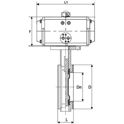 Затвор дисковый поворотный DN.ru WBV3434Pf-2W-Fb-H Ду80 Ру16 корпус - углеродистая сталь WCB, диск - углеродистая сталь WCB, футерованный PTFE, уплотнение - PTFE, с пневмоприводом DN.ru PA-DA-083 двойного действия