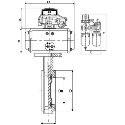 Затвор дисковый поворотный DN.ru WBV3434Pf-2W-Fb-R Ду200 Ру16 корпус - углеродистая сталь WCB, диск - углеродистая сталь WCB, футерованный PTFE, уплотнение - PTFE, с PA-SA-160, 4V320-08 220В, APL-510N EX и AFC2000