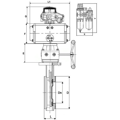 Затвор дисковый поворотный DN.ru WBV3434Pf-2W-Fb-H Ду80 Ру16 корпус - углеродистая сталь WCB, диск - углеродистая сталь WCB, футерованный PTFE, уплотнение - PTFE, с PA-DA-083, 4V320-10 220В, APL-510N EX, MON2-450-T28-ISO и AFC2000