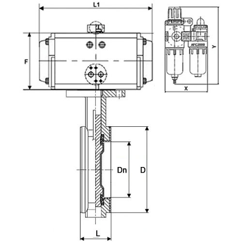 Затвор дисковый поворотный DN.ru WBV3434Pf-2W-Fb-H Ду50 Ру16 корпус - углеродистая сталь WCB, диск - углеродистая сталь WCB, футерованный PTFE, уплотнение - PTFE, с PA-DA-065, 4M310-08 220В и AFC2000