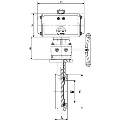 Затвор дисковый поворотный DN.ru WBV3434Pf-2W-Fb-R Ду250 Ру16 корпус - углеродистая сталь WCB, диск - углеродистая сталь WCB, футерованный PTFE, уплотнение - PTFE, с PA-DA-130, пневмораспределителем 4V320-10 220В и ручным дублером MON3-700-T38-ISO