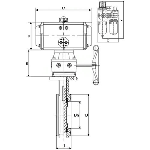Затвор дисковый поворотный DN.ru WBV3434Pf-2W-Fb-R Ду200 Ру16 корпус - углеродистая сталь WCB, диск - углеродистая сталь WCB, футерованный PTFE, уплотнение - PTFE, с PA-DA-105, 4M310-08 24В, MON3-700-T38-ISO и AFC2000