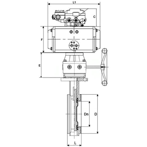 Затвор дисковый поворотный DN.ru WBV3434Pf-2W-Fb-H Ду100 Ру16 корпус - углеродистая сталь WCB, диск - углеродистая сталь WCB, футерованный PTFE, уплотнение - PTFE, с PA-DA-083, позиционером YT-1000RSN без обратной связи и ручным дублером MON2-450-T28-ISO