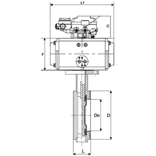 Затвор дисковый поворотный DN.ru WBV3434Pf-2W-Fb-H Ду125 Ру16 корпус - углеродистая сталь WCB, диск - углеродистая сталь WCB, футерованный PTFE, уплотнение - PTFE, с пневмоприводом DN.ru PA-DA-083 и позиционером DN.ru YT-1000RSN с обратной связью