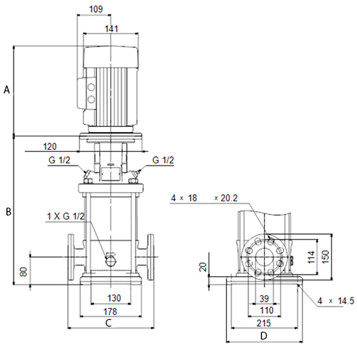 Насос многоступенчатый Grundfos CR 10-02 поверхностный, корпус - чугун, мощность - 0.75кВт, напор - 20.2м, производительность - 167л/мин, 380В
