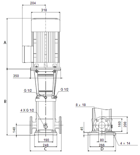 Насос многоступенчатый Grundfos CR 45-4 поверхностный, корпус - чугун, мощность - 15кВт, напор - 102.4м, производительность - 750л/мин, 380В