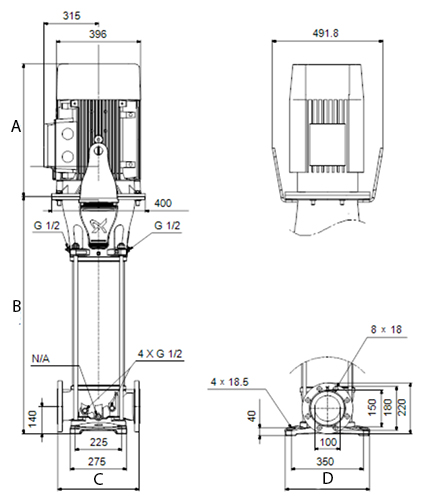 Насос многоступенчатый Grundfos CR 95-4-2 поверхностный, корпус - чугун, мощность - 30кВт, напор - 124.3м, производительность - 1584л/мин, 380В