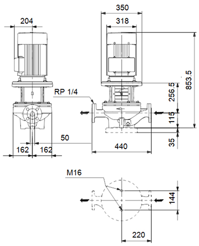 Насос циркуляционный Grundfos TP 50-540/2 поверхностный, корпус - чугун, мощность - 11кВт, напор - 54м, производительность - 852л/мин, 380В