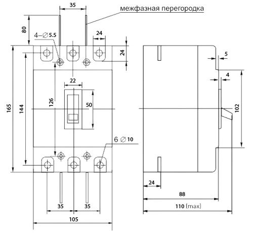 Автоматический выключатель четырехполюсный EKF PROxima ВА-99М 4P 250/250А 5In отключающая способность 35кА