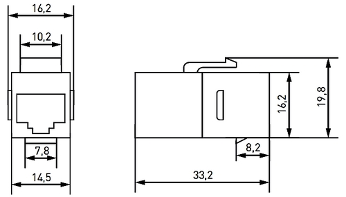 Адаптер проходной EKF TERACOM PRO TRC-INLC-KSTN категория 6, тип Keystone, неэкранированный, 2 порта RJ45, цвет - белый