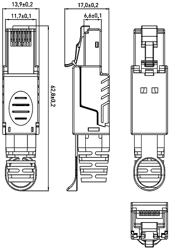 Коннектор EKF TERACOM PRO TRP-PLUG-6STP тип RJ-45, категория - 6, конфигурация - 8P8C, экранированный STP для кабеля