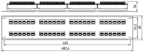 Патч-панель EKF TERACOM PRO 19-дюймовая 2U Cat.5E UTP неэкранированная, 48 портов, RJ45 Dual IDC, 482.6х89х34мм, ширина - 482.6мм, высота - 89мм, глубина - 34мм, цвет - черный