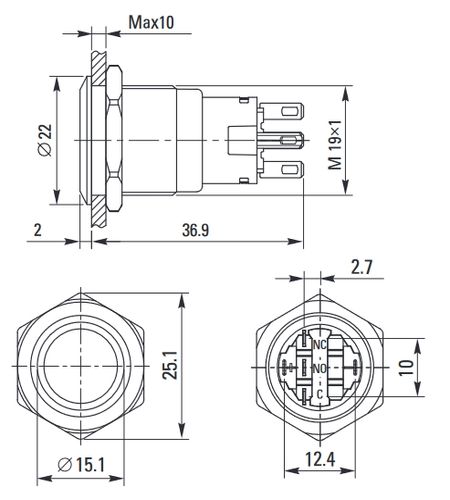 Кнопка EKF PROxima S-Pro67 Ду19 с фиксацией, с подсветкой, IP67, 24В, оранжевая