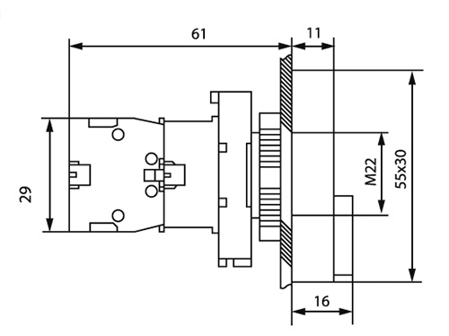 Кнопка EKF PROxima LAY5-BW8465 I-O Ду22 без фиксации, NO+NC, IP54, 230В, прямоугольная