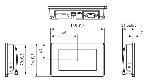 Панель оператора EKF PRO-Screen 4 с интерфейсами RS232/RS485/RS422, диагональ 4.3″ 800х480, LED подсветка, 9-28В, IP65