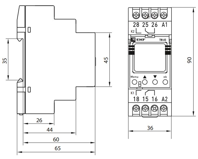 Таймер EKF TM-AS электронный астрономический одноканальный, монтаж на DIN-рейку, контакты 2СО, 16A, 230В, IP20