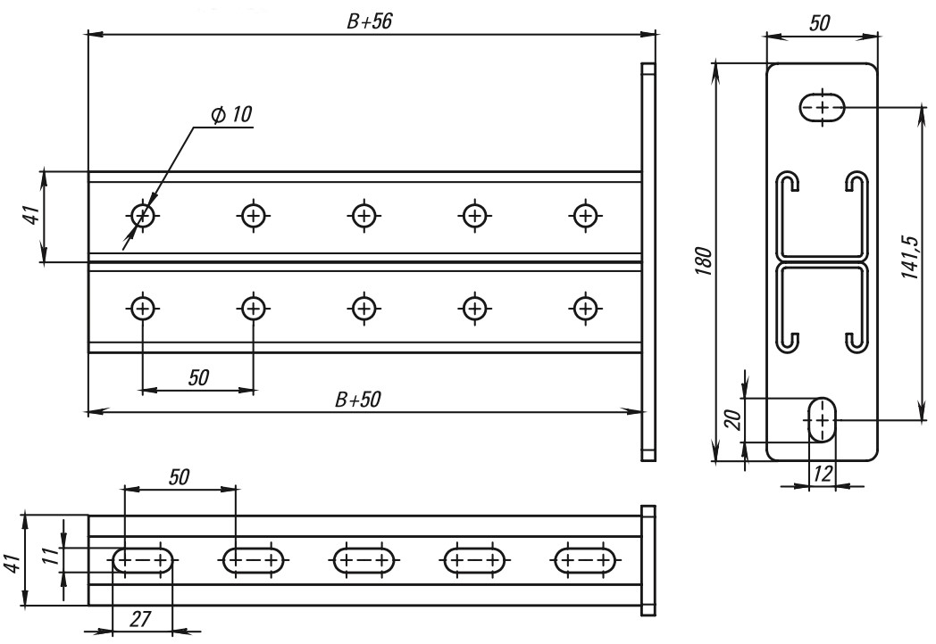 Профили двойные EKF STRUT-система S-Line 41x41 стальные, высота - 41 мм, ширина - 41 мм, длина - 300-6000 мм, толщина - 1.5-2.5 мм, покрытие - цинкование по методу Сендзимира, цвет - светло-серый