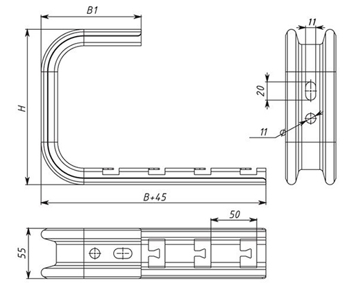 Профиль для проволочного лотка EKF R-Line C-Омега 300, толщина стали - 1.5 мм, корпус – оцинкованная сталь, цвет - светло-серый