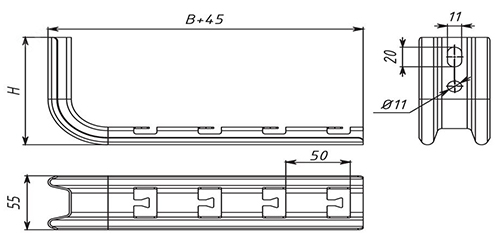 Профиль для проволочного лотка EKF R-Line L-Омега INOX 150, толщина стали - 1.5 мм, корпус – сталь нержавеющая, цвет - светло-серый