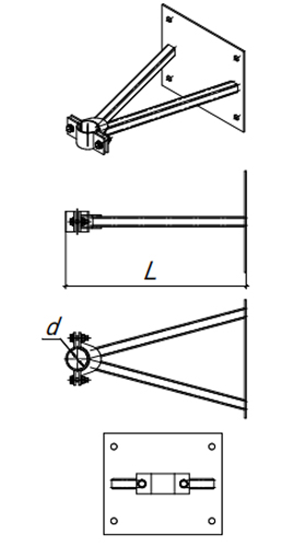 Кронштейн прижимной EKF PROxima для трубы, диаметр - 60 мм, 300×350 мм, материал - оцинкованная сталь