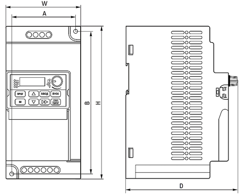 Преобразователь частоты EKF Basic VECTOR-80 VT80-7R5-3B мощность двигателя 7.5 кВт, количество фаз - 3, выходное напряжение - 400 В, встроенный тормозной резистор