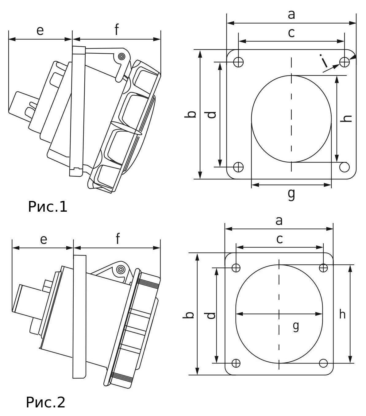 Розетки стационарные EKF 16-125А 380В 4-5 полюсов, внутренние угловые, степень защиты IP67, корпус - полиамид