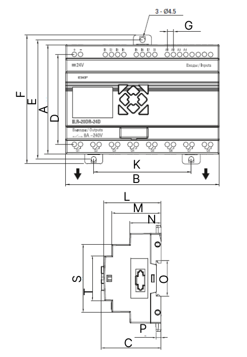 Реле программируемое EKF PRO-Relay ILR PROxima с дисплеем напряжение питания 24В, количество входов - 12, выходов - 8, тип выходов - транзистор