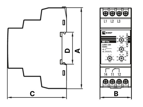 Реле контроля фаз EKF PROxima RKF-11m 400 В автоматические, номинальный ток 5 А, для 3х фазной сети