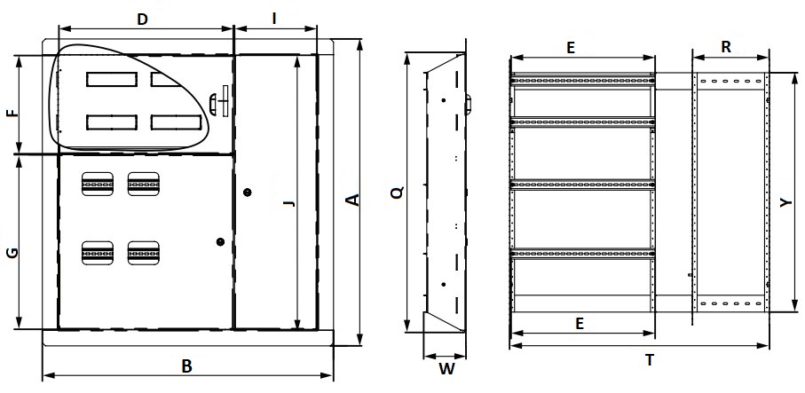 Щит этажный EKF Basic ЩЭ IP31 3 квартирный слаботочка справа, металлический, цвет - светло-серый