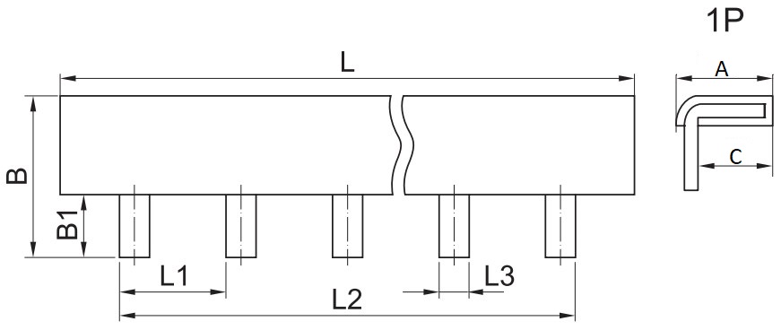 Шина соединительная IEK типа PIN 1P 63А, шаг 18 мм, длина 22 см, 12 штырей, латунь