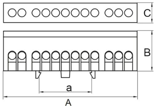 Шины нулевые изолированные EKF PROxima N 6x9 мм, 8-12 отверстий, синий изолятор на DIN-рейку, корпус-латунь