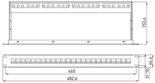 Патч-панель модульная EKF TERACOM PRO TRP-MODP экранированная, пустая, с органайзером, 24 порта, цвет - черный